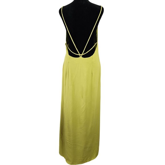 Womens Strappy Lime Green Maxi Dress Size 14 Boho Cut-Out Front & Open Back - Picture 5 of 12